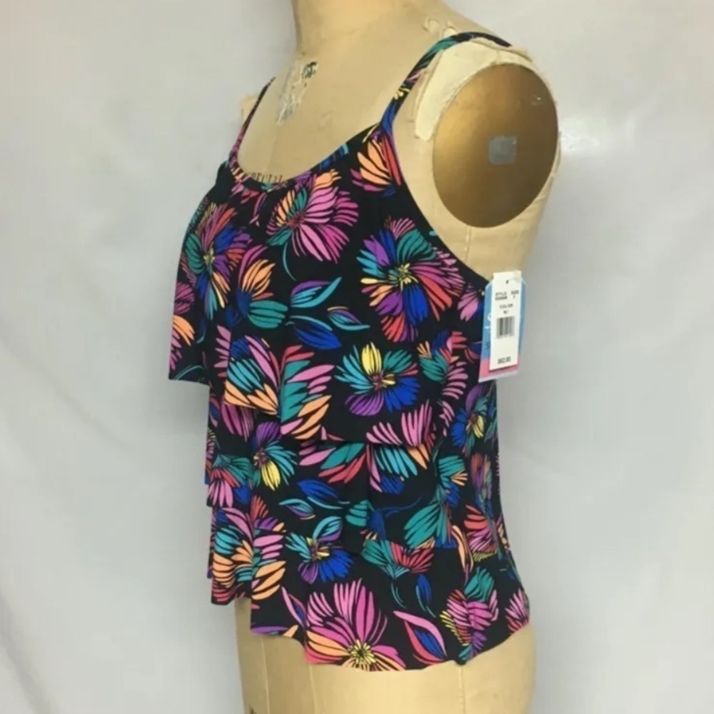 SWIM SOLUTIONS Women's Multi Color Full Triple Tiered Tankini Swimsuit Top 8 - Picture 2 of 6